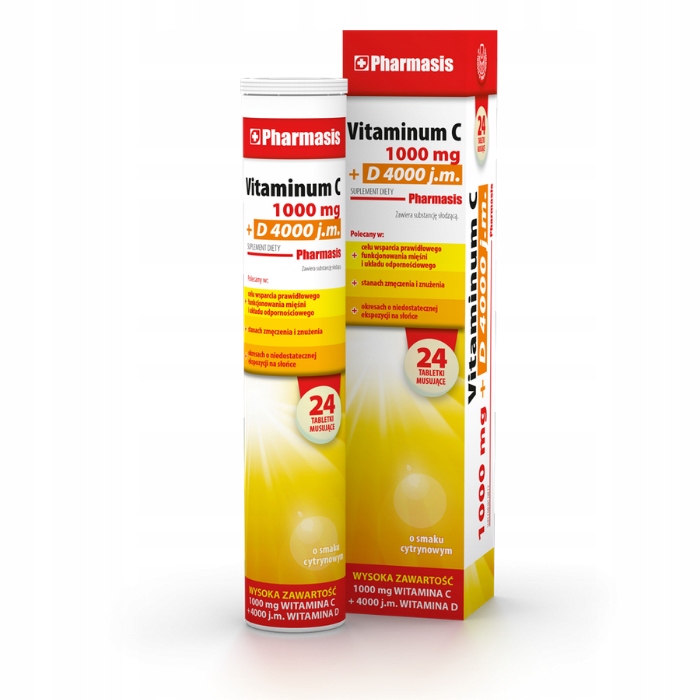 Musująca Witamina C 1000 mg + D3 4000 j.m Pharmasis 24 Sztuki