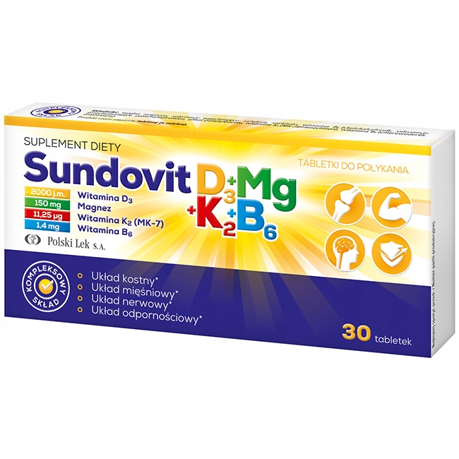 Sundovit D3+Mg+K2+B6 Wsparcie Odporności 30 Tabletek