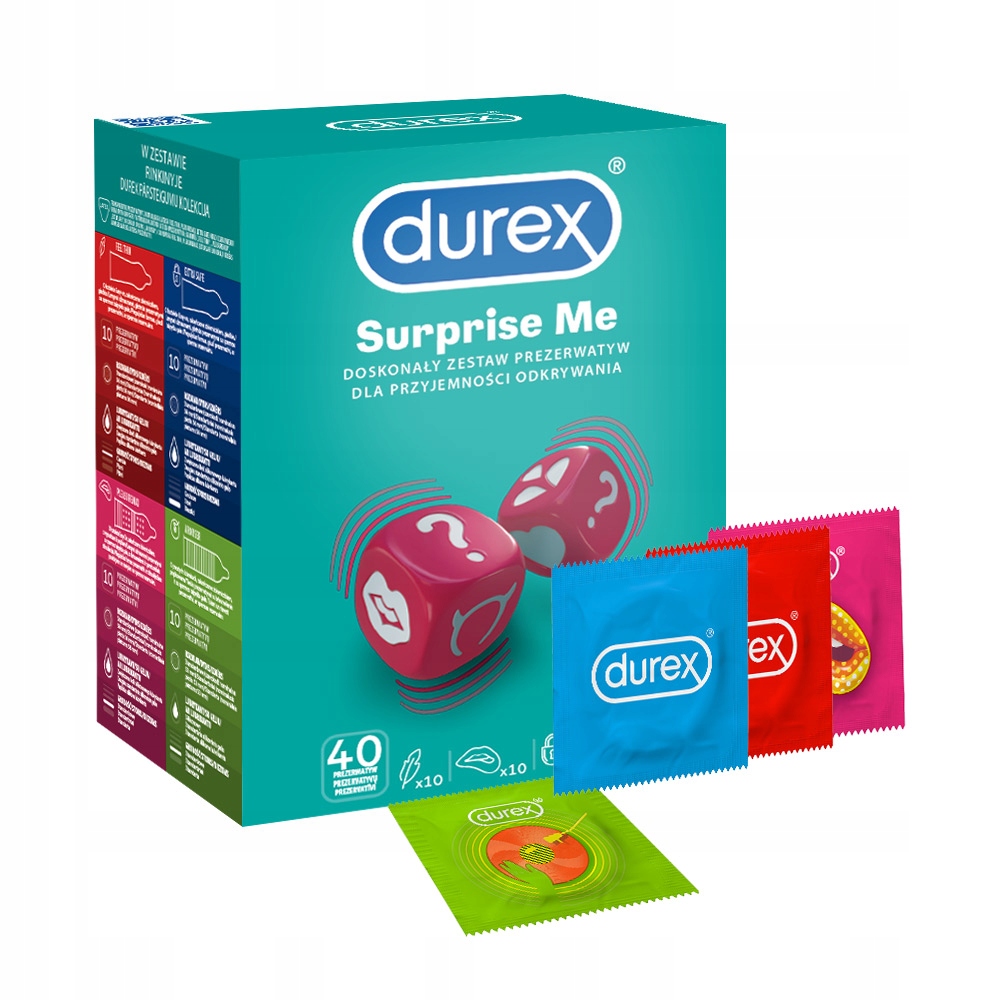 Durex Surprise Me Zestaw Prezerwatyw Stymulujące Cienkie Mix 40 Sztuk