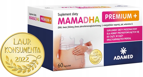 MamaDHA Premium+ kwas foliowy, DHA, jod 60 kaps
