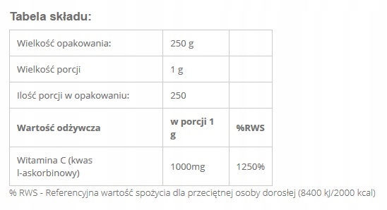 Witamina C Kwas L-Askorbinowy 100% Czysta Słodkie Zdrowie 1kg