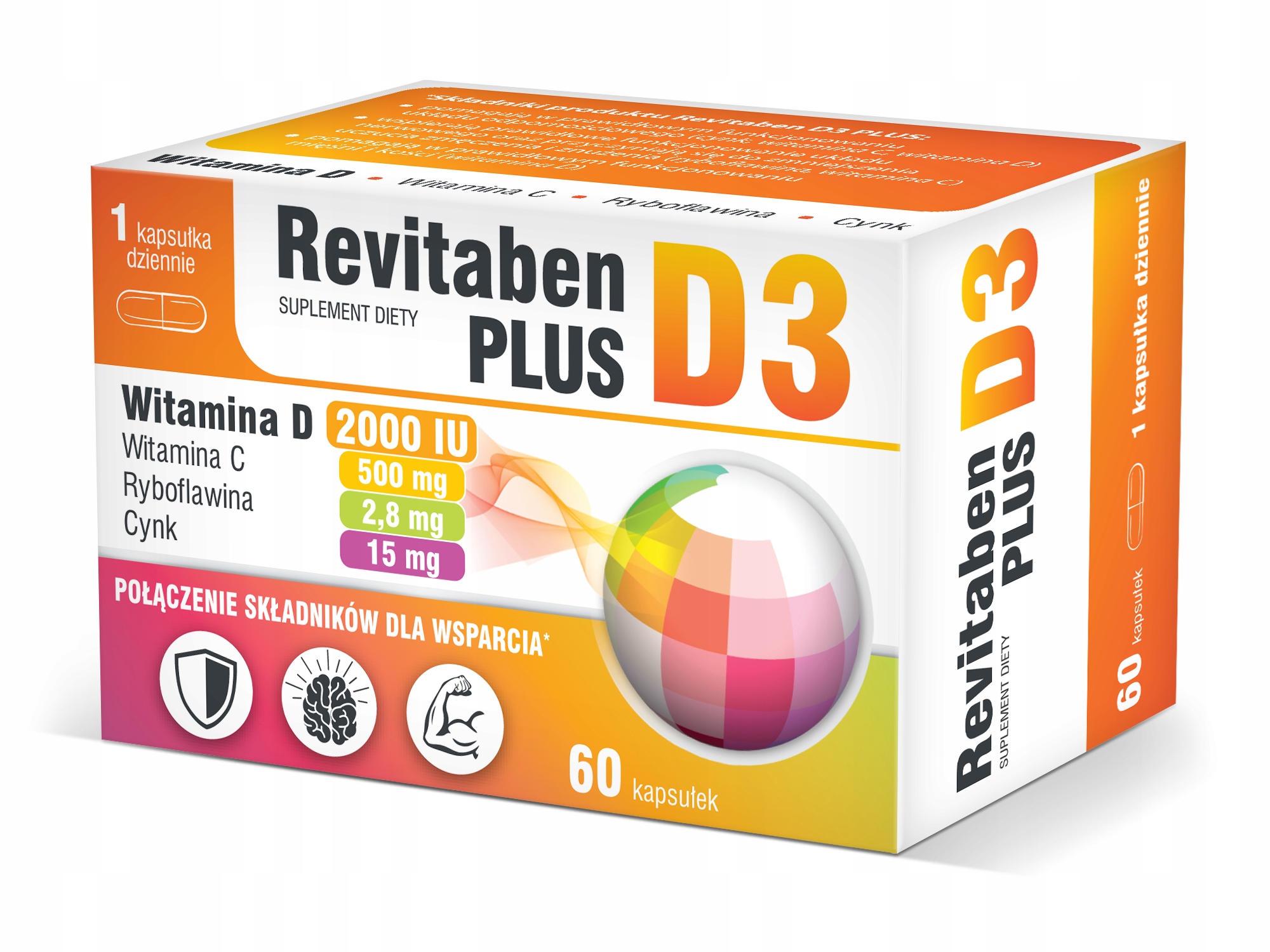 Revitaben D3 Plus Witamina D C B2 Cynk 60 Kapsułek