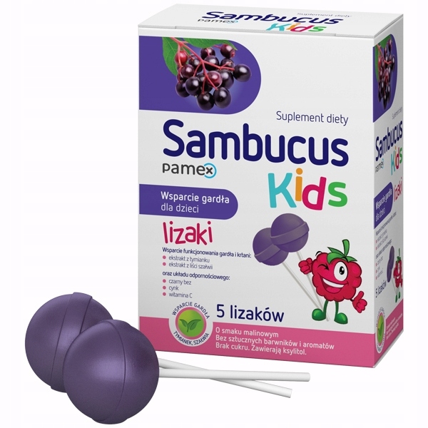 Sambucus Kids Lizaki Na Odporność Dla Dzieci O Smaku Malinowym 5 Sztuk