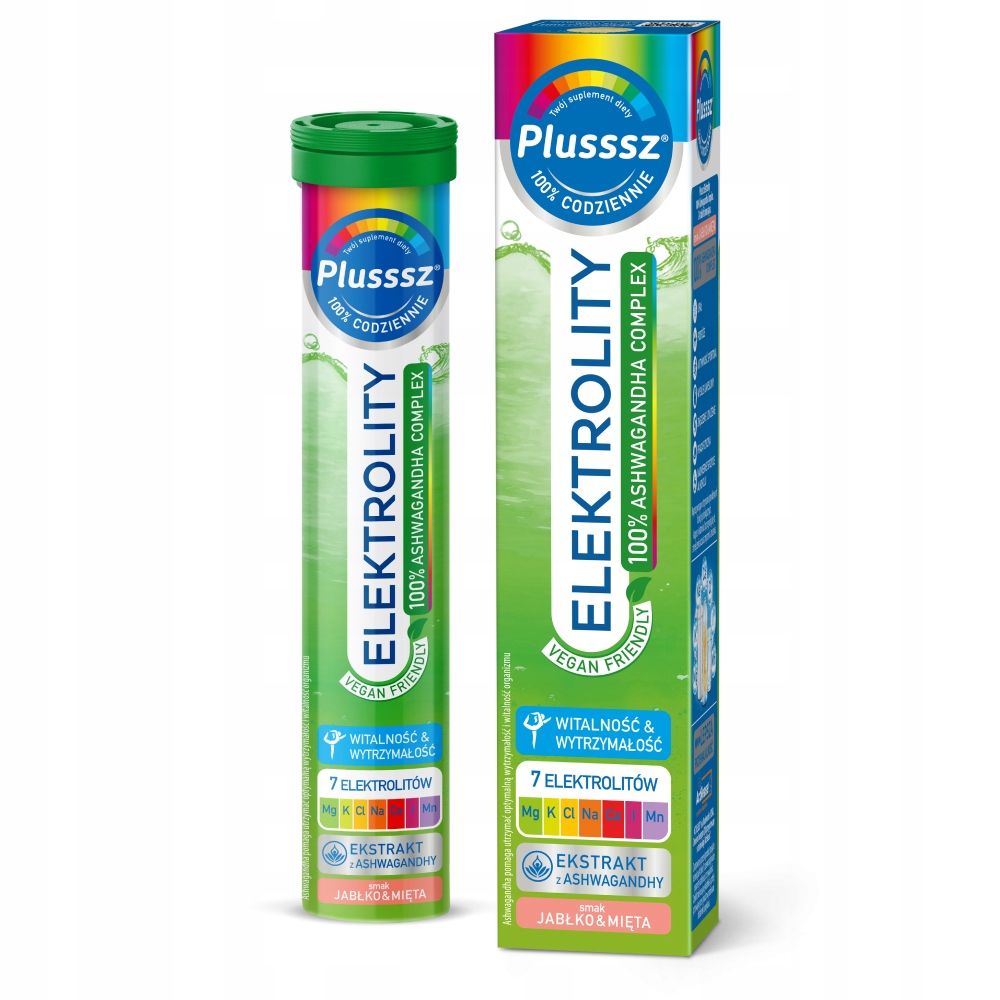 Plusssz Elektrolity Wegańskie Z Ashwagandhą Smak Jabłko Mięta 24 Tabl. Mus.