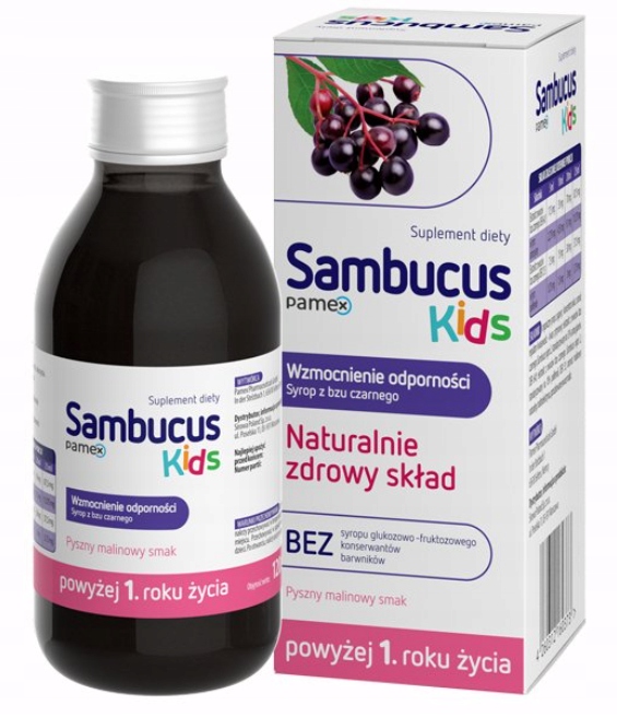 Sambucus Kids Smak Malinowy Naturalnie Zdrowy Skład 120ml